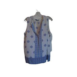 Fluer Bleue Lavender and Cream Sleeveless Blouse Geo Pattern - Large